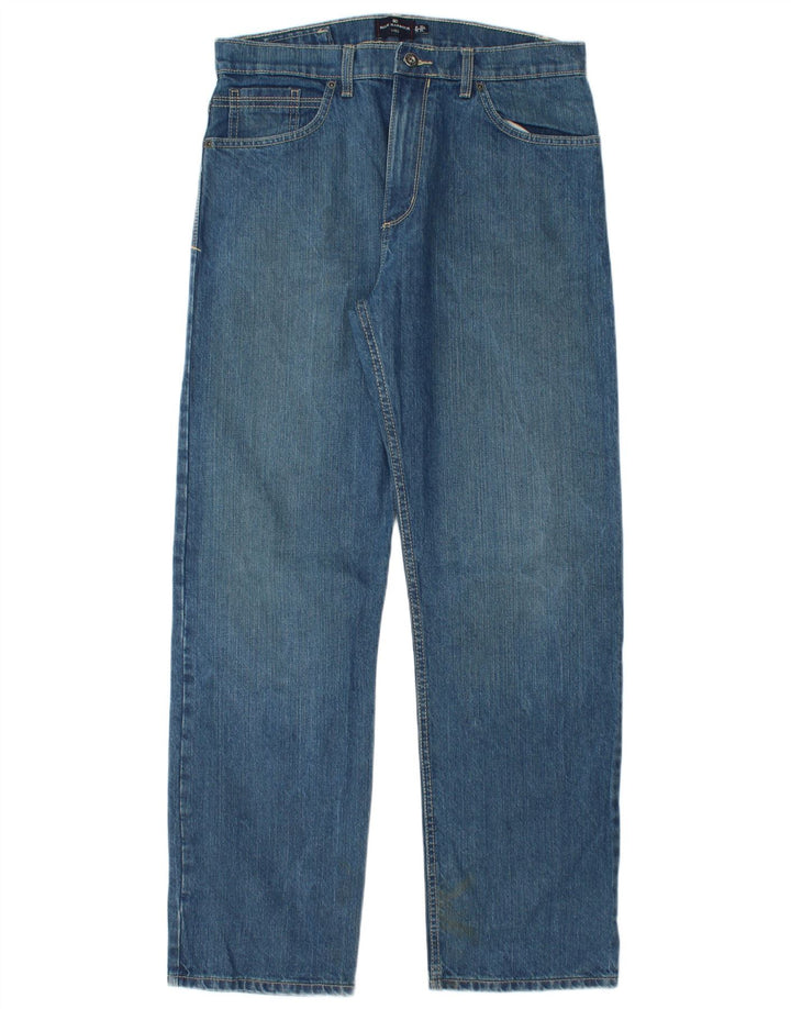 Calça jeans reta masculina Marks & Spencer Blue Harbor W32 L31 algodão azul