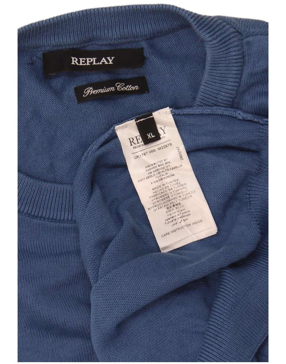 Suéter masculino REPLAY com gola redonda XL algodão azul
