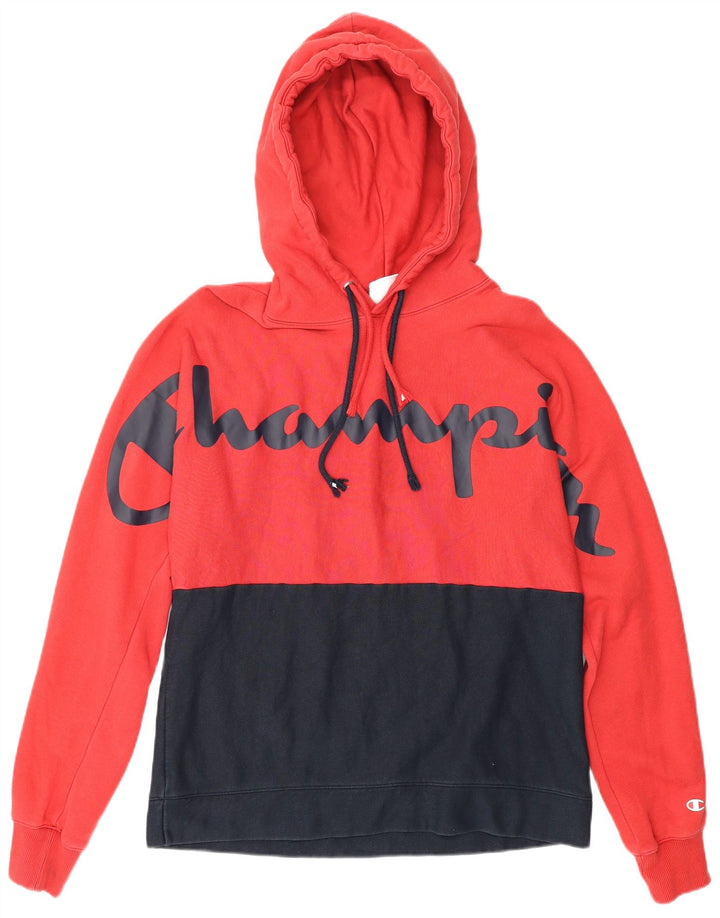 CHAMPION Suéter feminino com capuz gráfico Reino Unido 16 grande bloco colorido vermelho