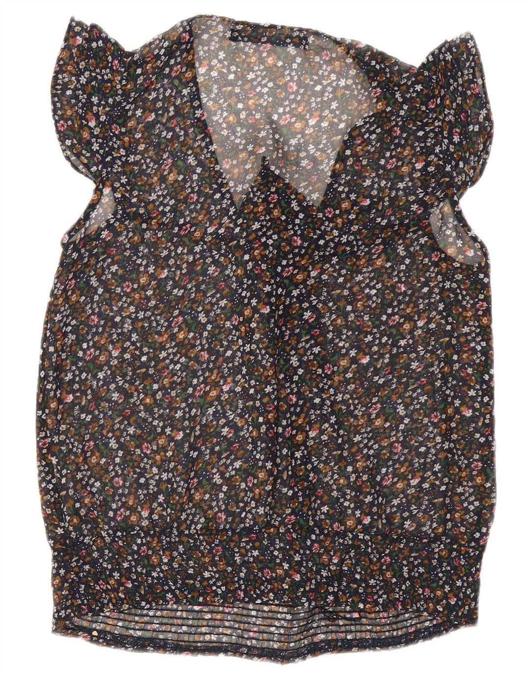 Top feminino ZARA com gravata borboleta sem mangas transparente Reino Unido 10 pequeno preto floral