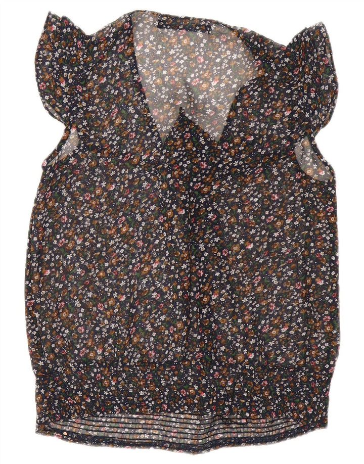 Top feminino ZARA com gravata borboleta sem mangas transparente Reino Unido 10 pequeno preto floral