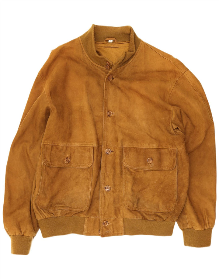 Jaqueta bomber masculina Zarro em camurça UK 44 2XL couro bege