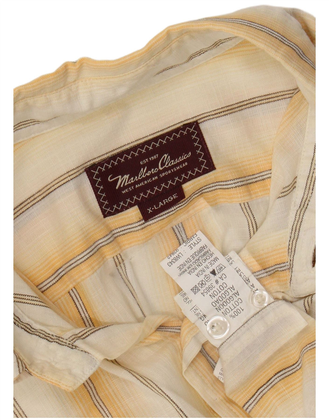Camisa masculina MARLBORO CLASSICS XL algodão listrado amarelo