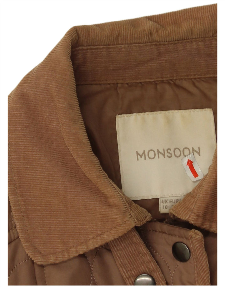 Jaqueta acolchoada feminina Monsoon UK 10 poliéster marrom pequeno