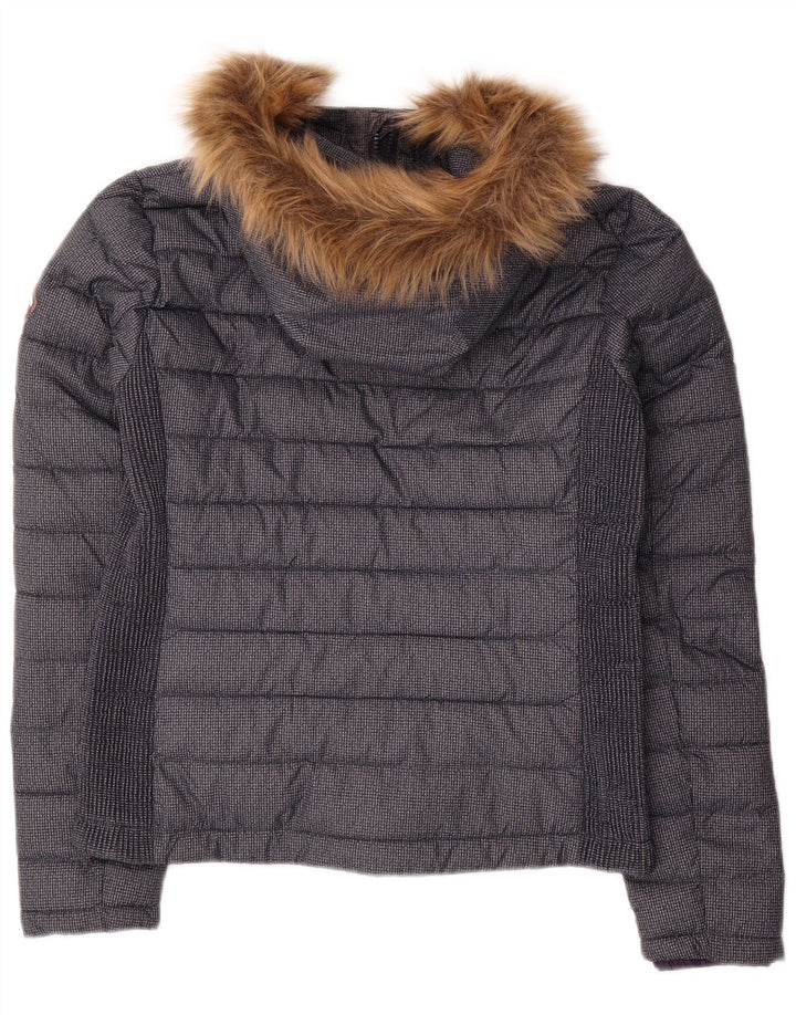 Jaqueta acolchoada com capuz feminina Superdry UK 12 poliéster azul marinho médio