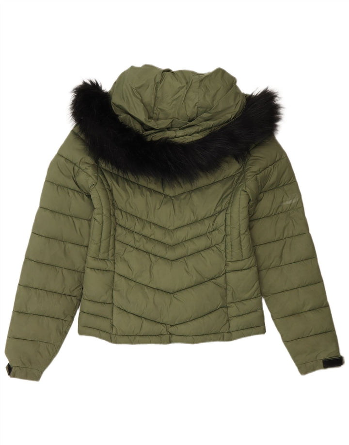 Jaqueta acolchoada com capuz feminina Superdry UK 8 nylon verde pequeno