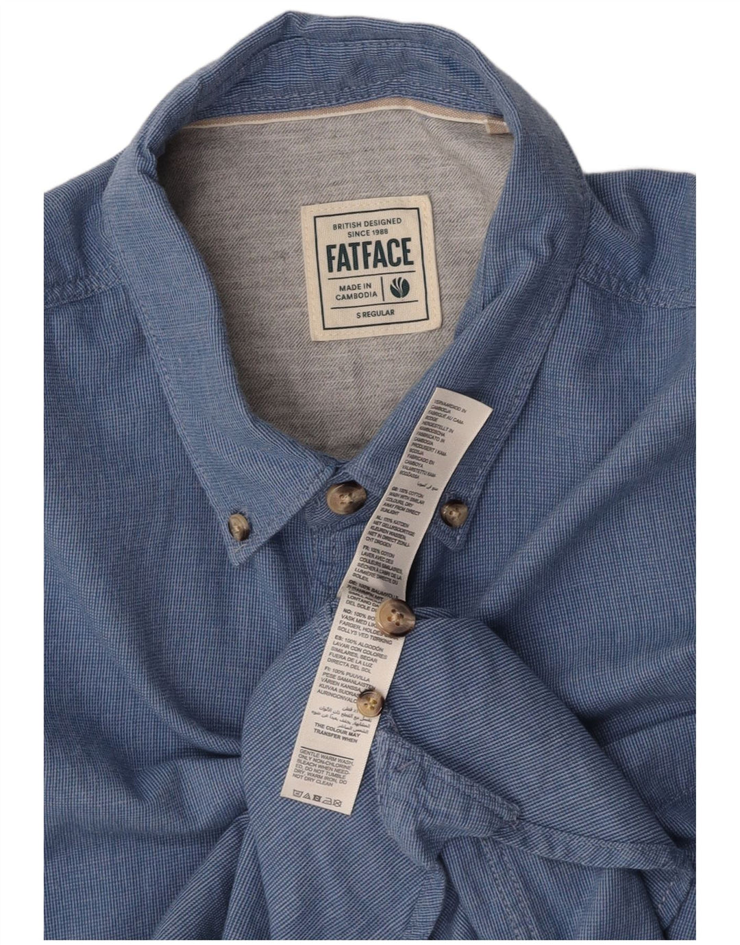 Camisa masculina regular FAT FACE de algodão azul pequeno