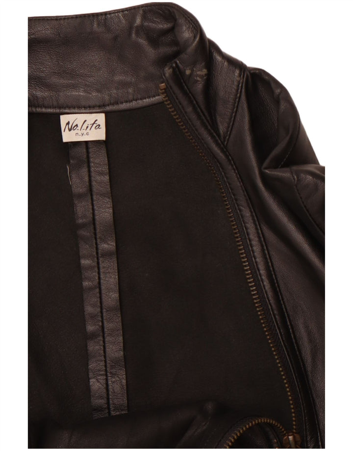 Jaqueta feminina de couro cropped NOLITA Reino Unido 8 pequena preta