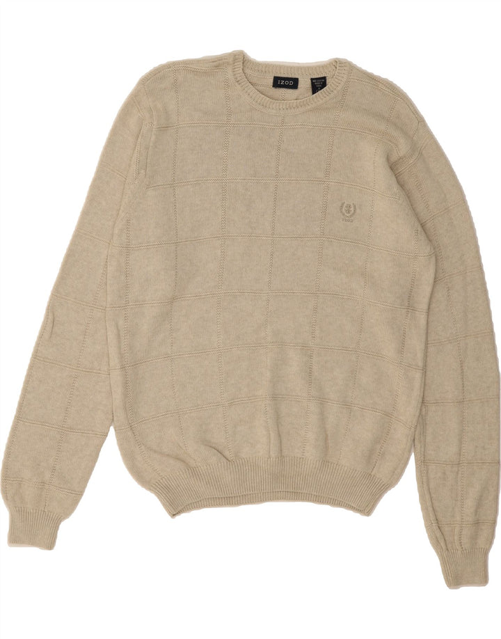 IZOD Mens Crew Neck Jumper Sweater Medium Beige Cotton Vintage Izod and Second-Hand Izod from Messina Hembry 