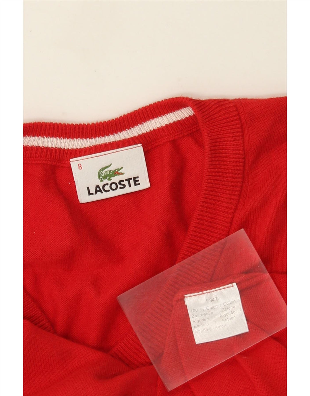 Suéter masculino Lacoste com decote em V tamanho 8 3XL algodão vermelho