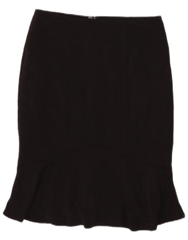 Saia trompete feminina Marks & Spencer Reino Unido 10 pequena W29 poliéster preto
