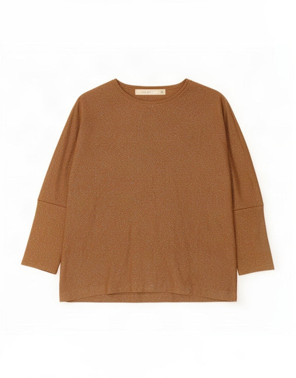 Zara Top feminino oversized manga 3/4 Reino Unido 14 marrom médio salpicado metálico