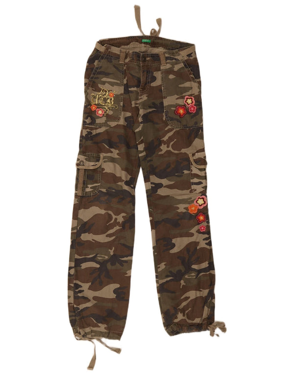 Calças Straight Cargo Benetton Menina 13-14 Anos W28 L30 Camuflagem Verde