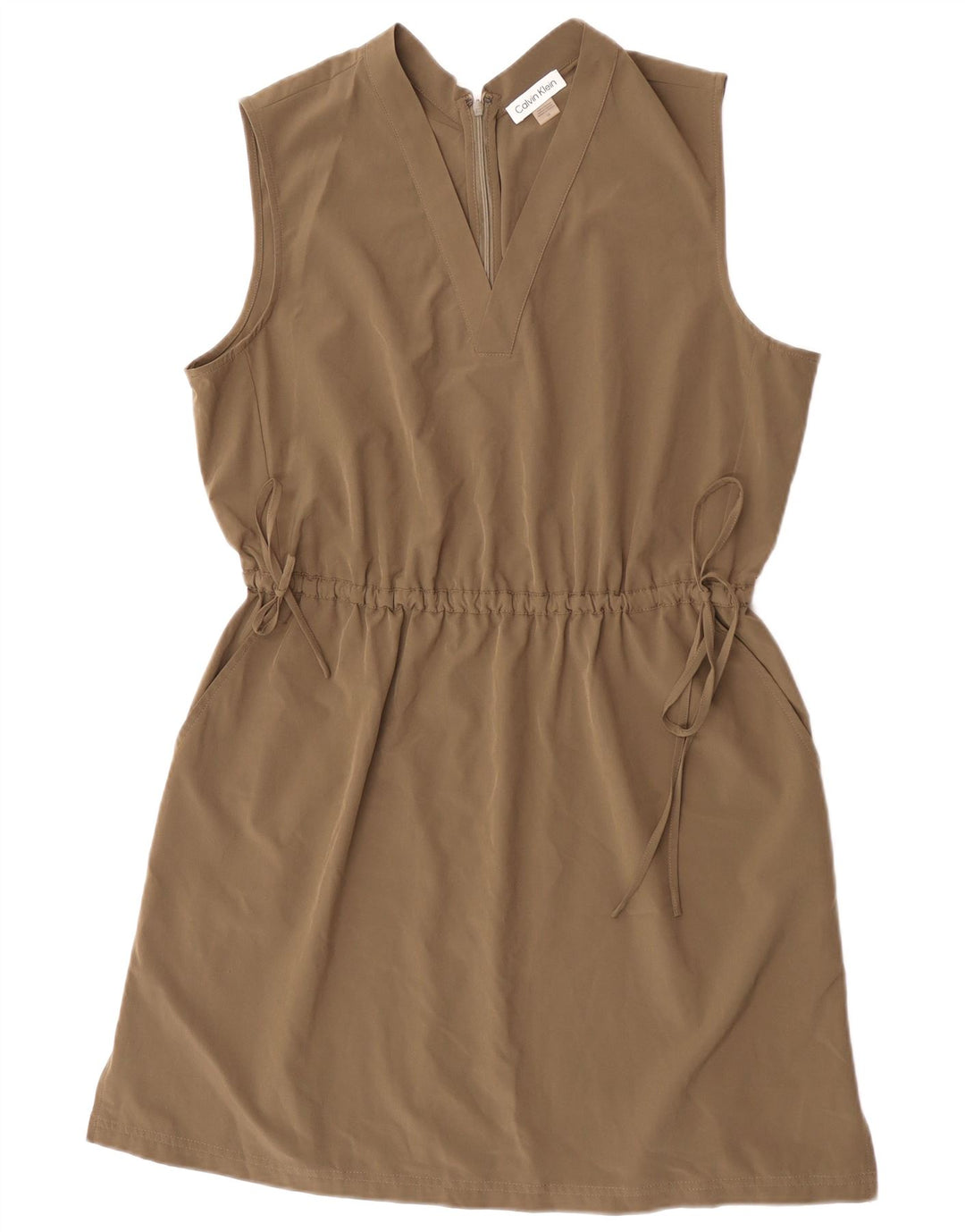 Vestido feminino Calvin Klein sem mangas com bainha US 14 XL cáqui poliéster