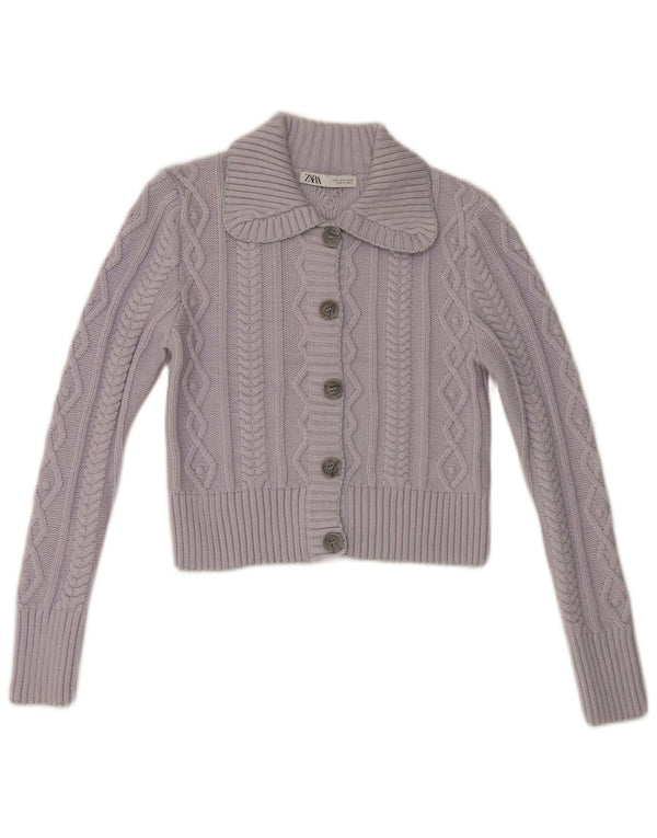 Zara Womens Crop Cardigan Sweater UK 10 Pequeno Acrílico Roxo