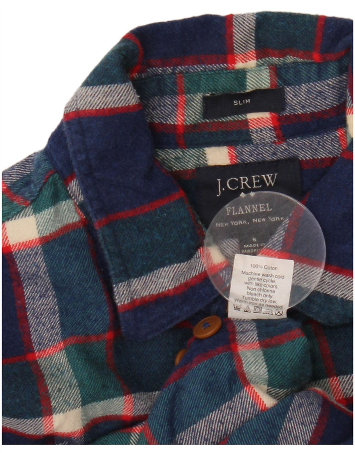 J. CREW Camisa masculina de flanela fina pequena de algodão xadrez azul marinho