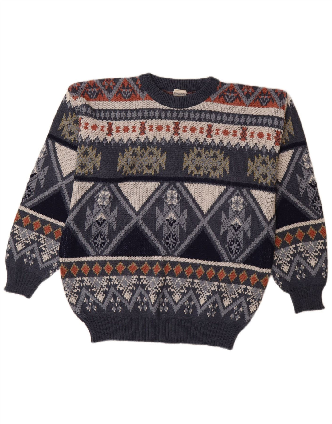 Suéter masculino VINTAGE com gola redonda IT 48/50 médio azul marinho Fair Isle