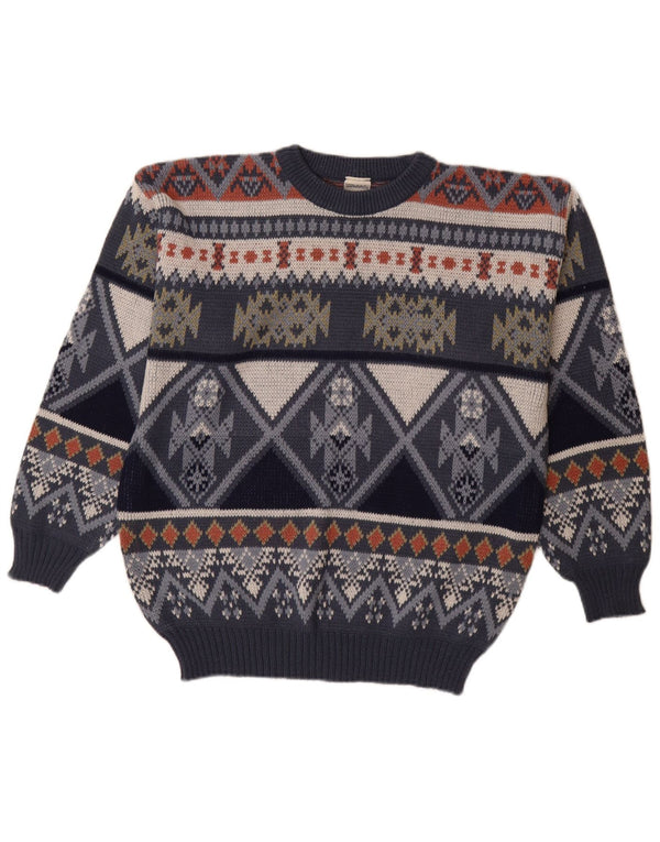 Suéter masculino VINTAGE com gola redonda IT 48/50 médio azul marinho Fair Isle