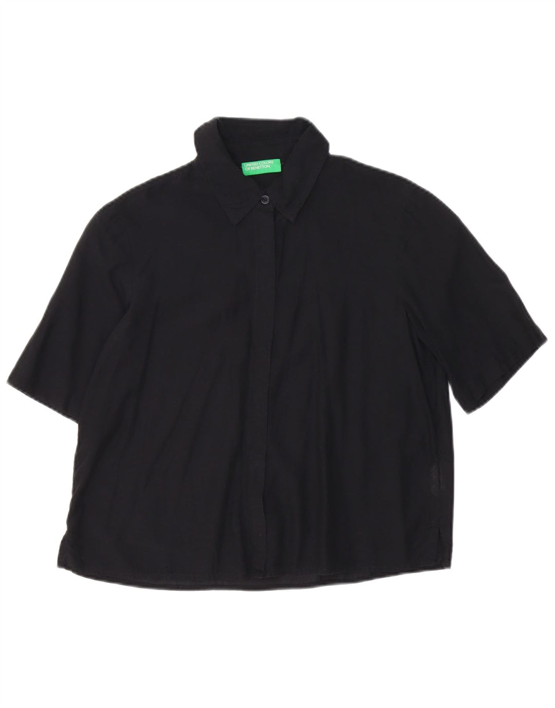 Camisa oversized feminina de manga curta Benetton UK 10 pequena algodão preto