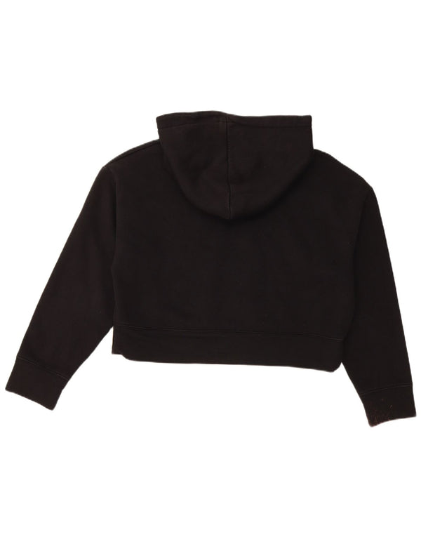 Zara Womens Crop Hoodie Jumper UK 12 Médio Algodão Preto