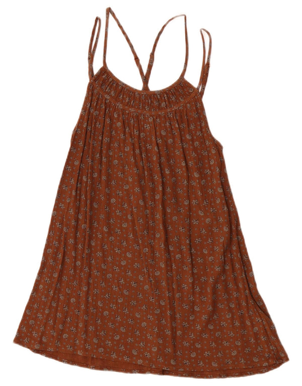 Vestido frente única feminino Fat Face Reino Unido 6 XS marrom floral viscose