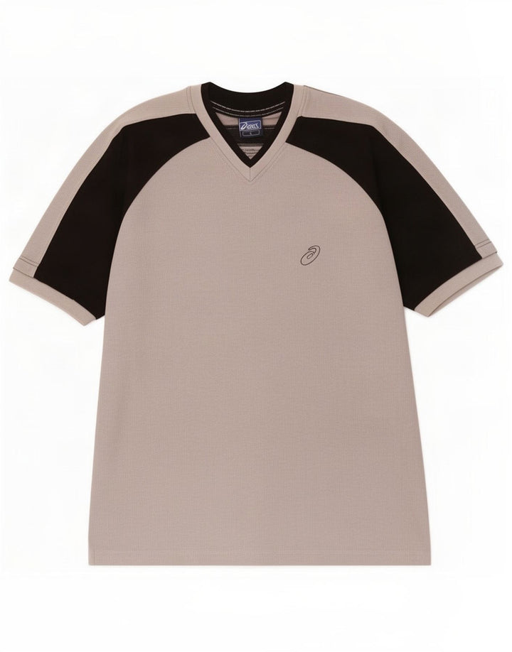 Camiseta masculina Asics Top grande cinza colorblock algodão