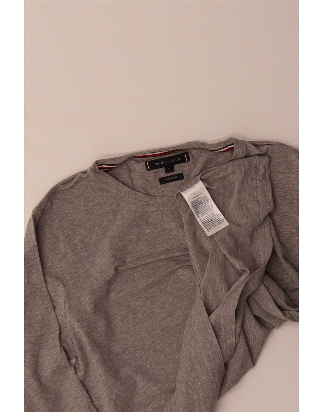TOMMY HILFIGER Masculino Extra Slim Top Manga Longa Grande Algodão Cinza