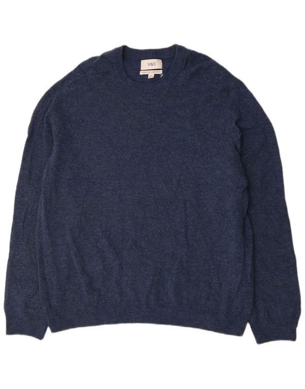 Suéter masculino Marks & Spencer com gola redonda 2XL azul marinho manchado