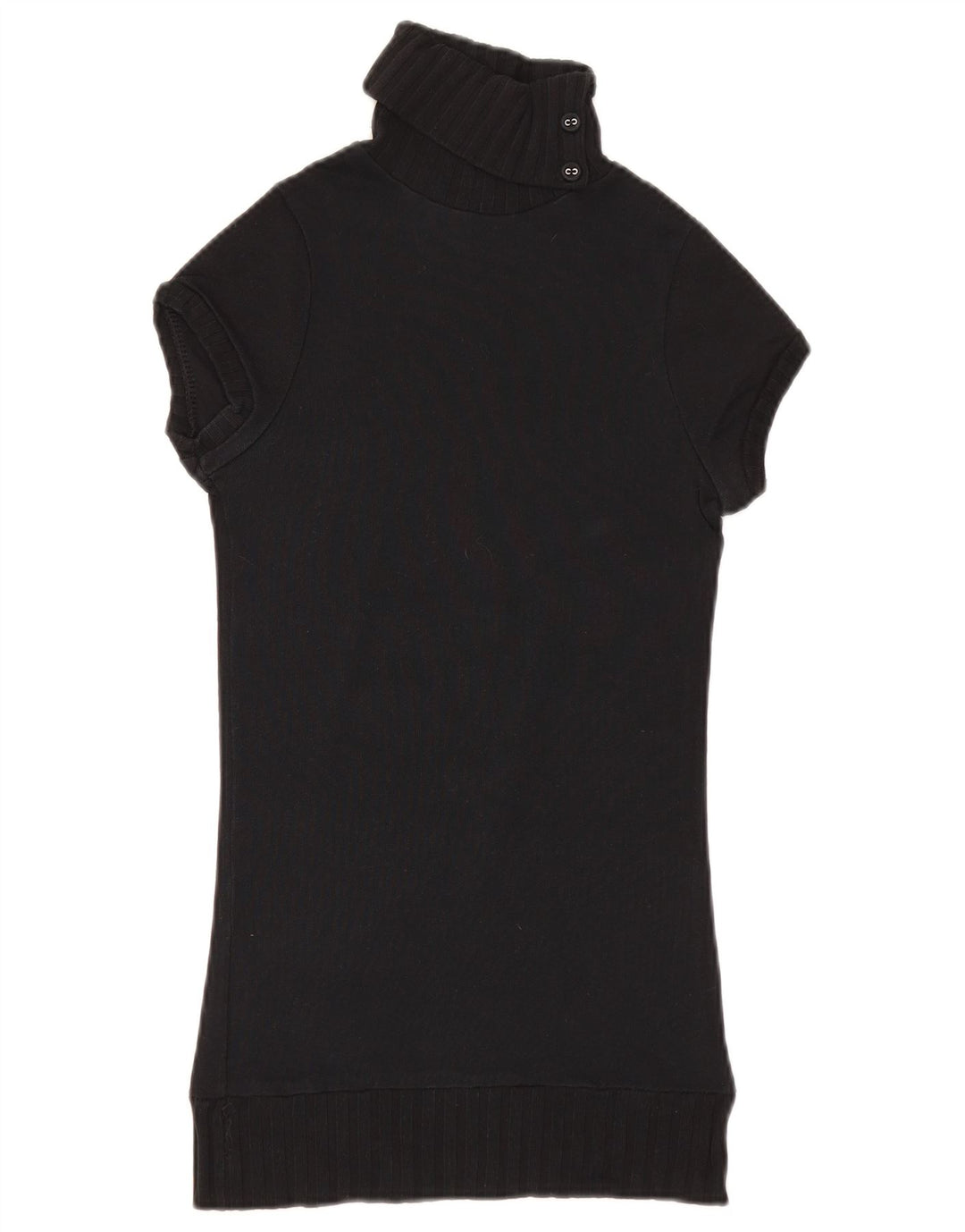 Suéter feminino Zara de manga curta com botão e gola redonda Reino Unido 8 pequeno preto