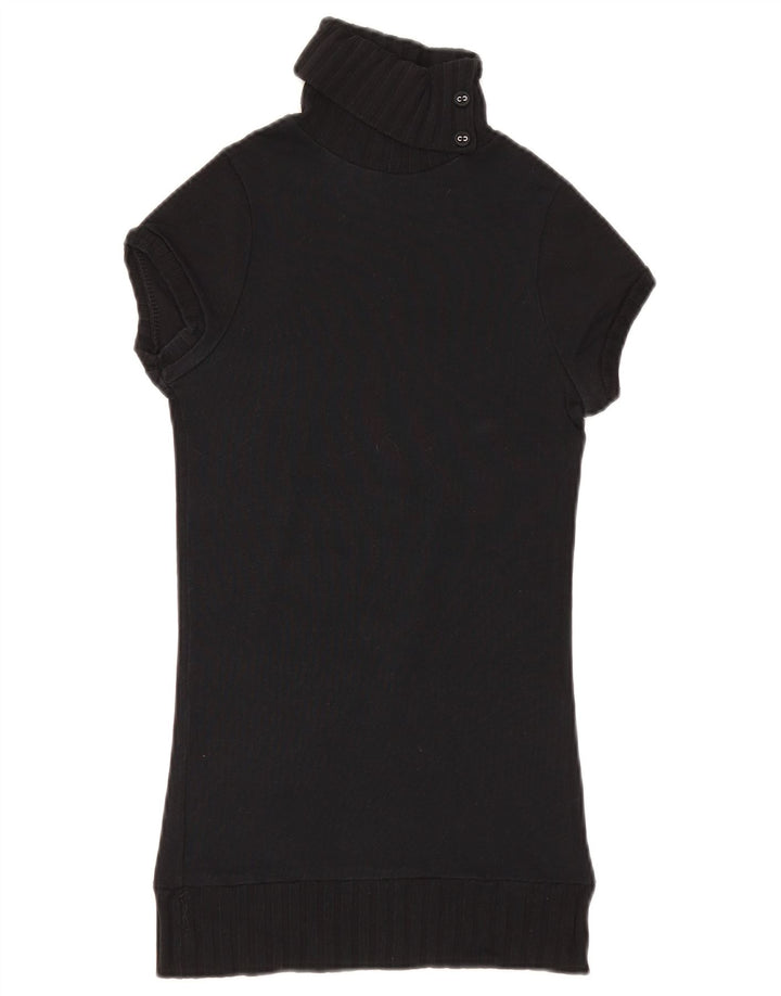 Suéter feminino Zara de manga curta com botão e gola redonda Reino Unido 8 pequeno preto