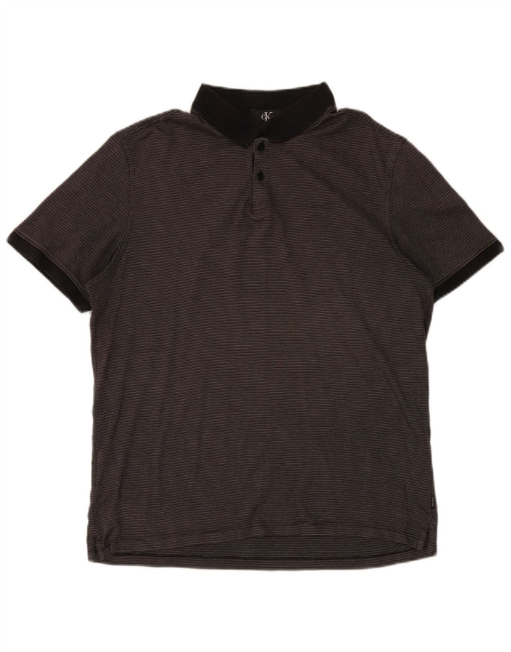 Camisa polo masculina CALVIN KLEIN algodão listrado cinza médio