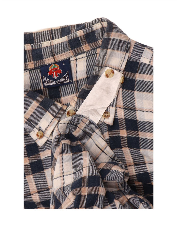 Camisa masculina vintage de flanela grande algodão xadrez azul marinho
