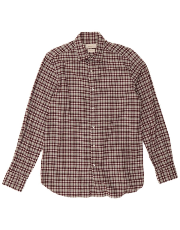 Camisa masculina de flanela Massimo Dutti, algodão xadrez médio Borgonha