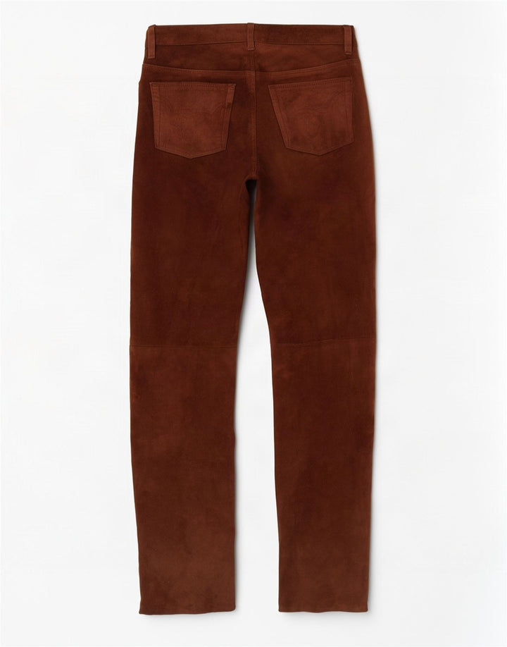 Calça masculina Pantera de camurça reta W31 L33 couro marrom