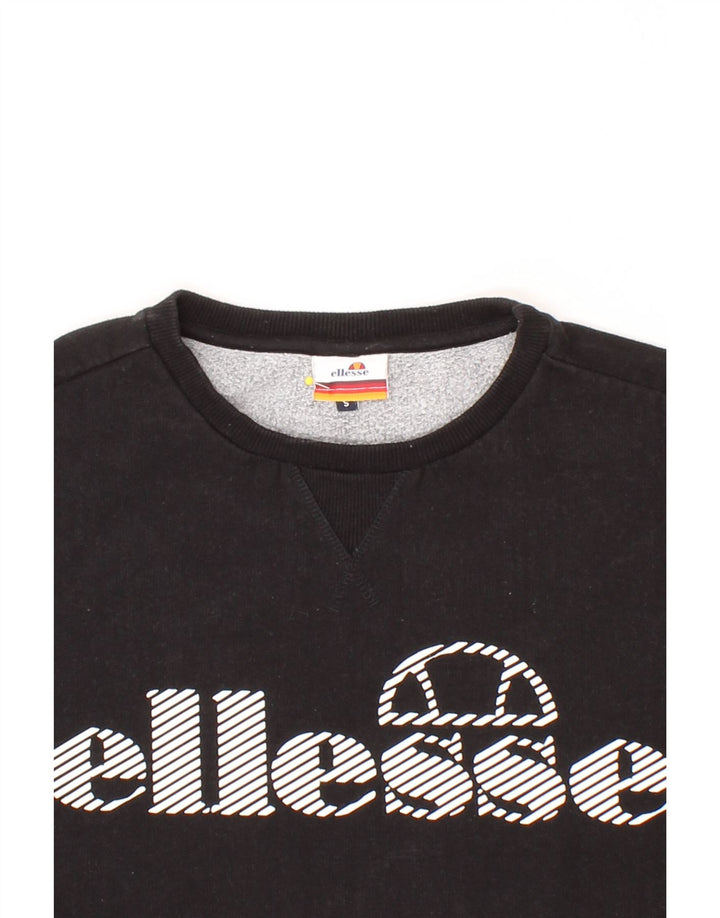 ELLESSE Mens Graphic Sweatshirt Jumper Small Black Cotton Vintage Ellesse and Second-Hand Ellesse from Messina Hembry 