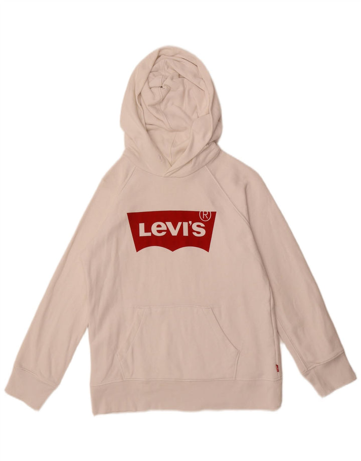 Suéter feminino com capuz gráfico LEVI'S UK 2 2XS algodão branco