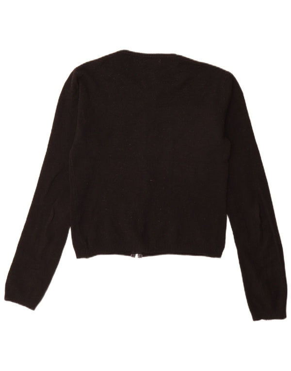 Suéter feminino Benetton com zíper completo Reino Unido 10 pequeno acrílico preto