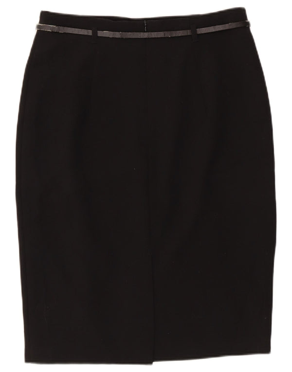 Saia lápis feminina Marks & Spencer Reino Unido 10 pequena W28 poliéster preto