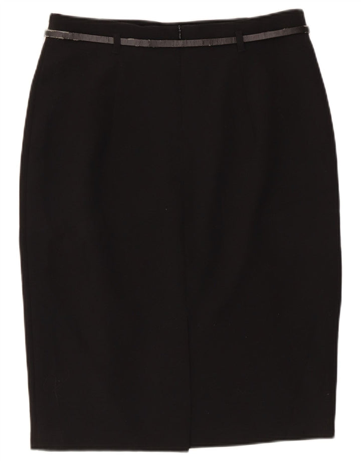 Saia lápis feminina Marks & Spencer Reino Unido 10 pequena W28 poliéster preto