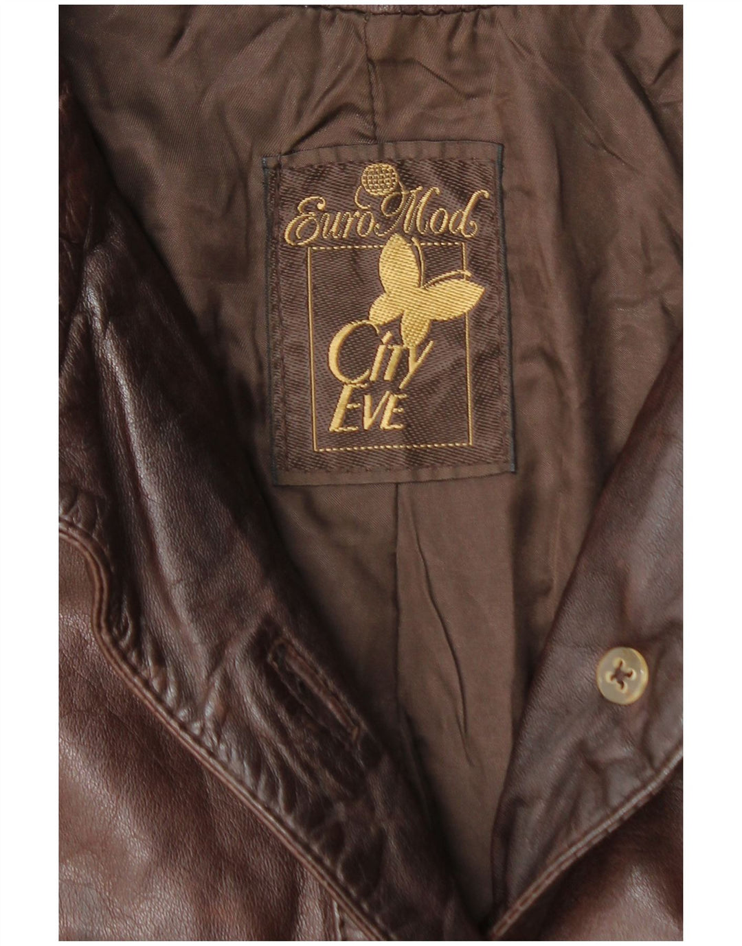 Casaco de couro feminino VINTAGE UK 14 marrom médio