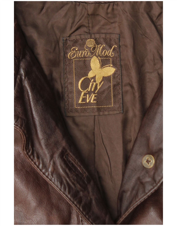 Casaco de couro feminino VINTAGE UK 14 marrom médio
