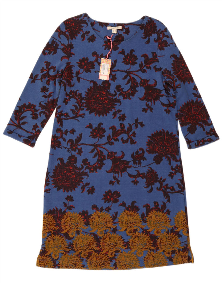 WHITE STUFF Vestido feminino manga 3/4 com bainha UK 12 Médio Azul Floral