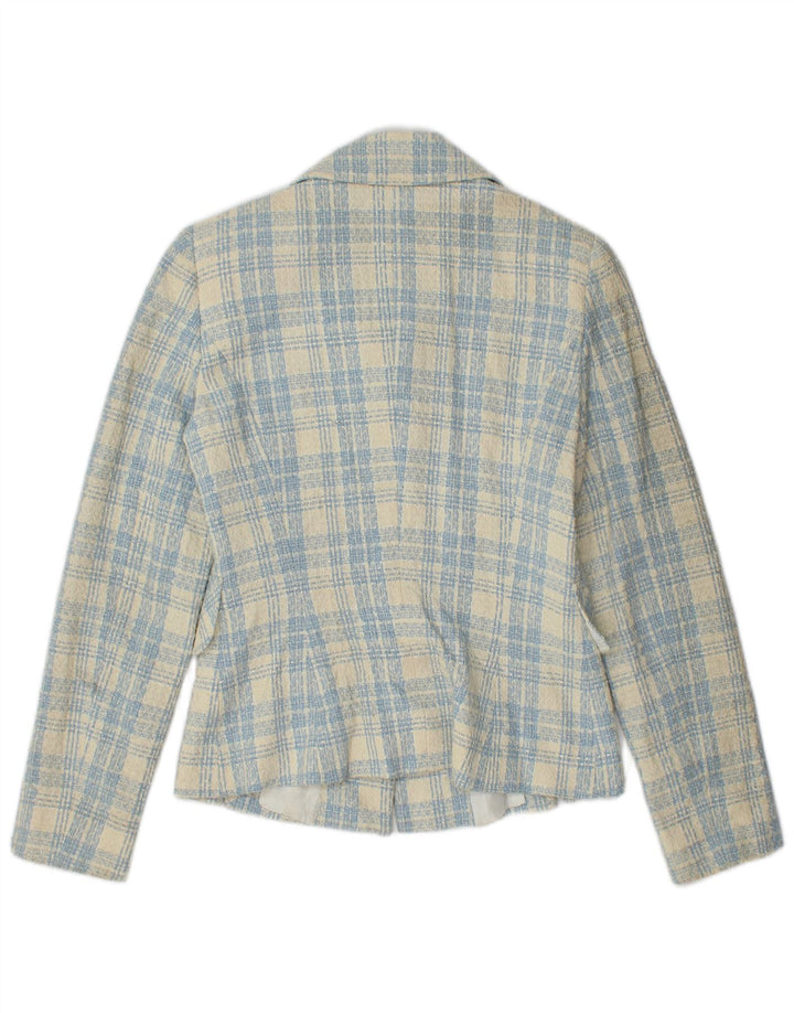 Jaqueta blazer feminina vintage com 3 botões IT 42 algodão xadrez azul médio