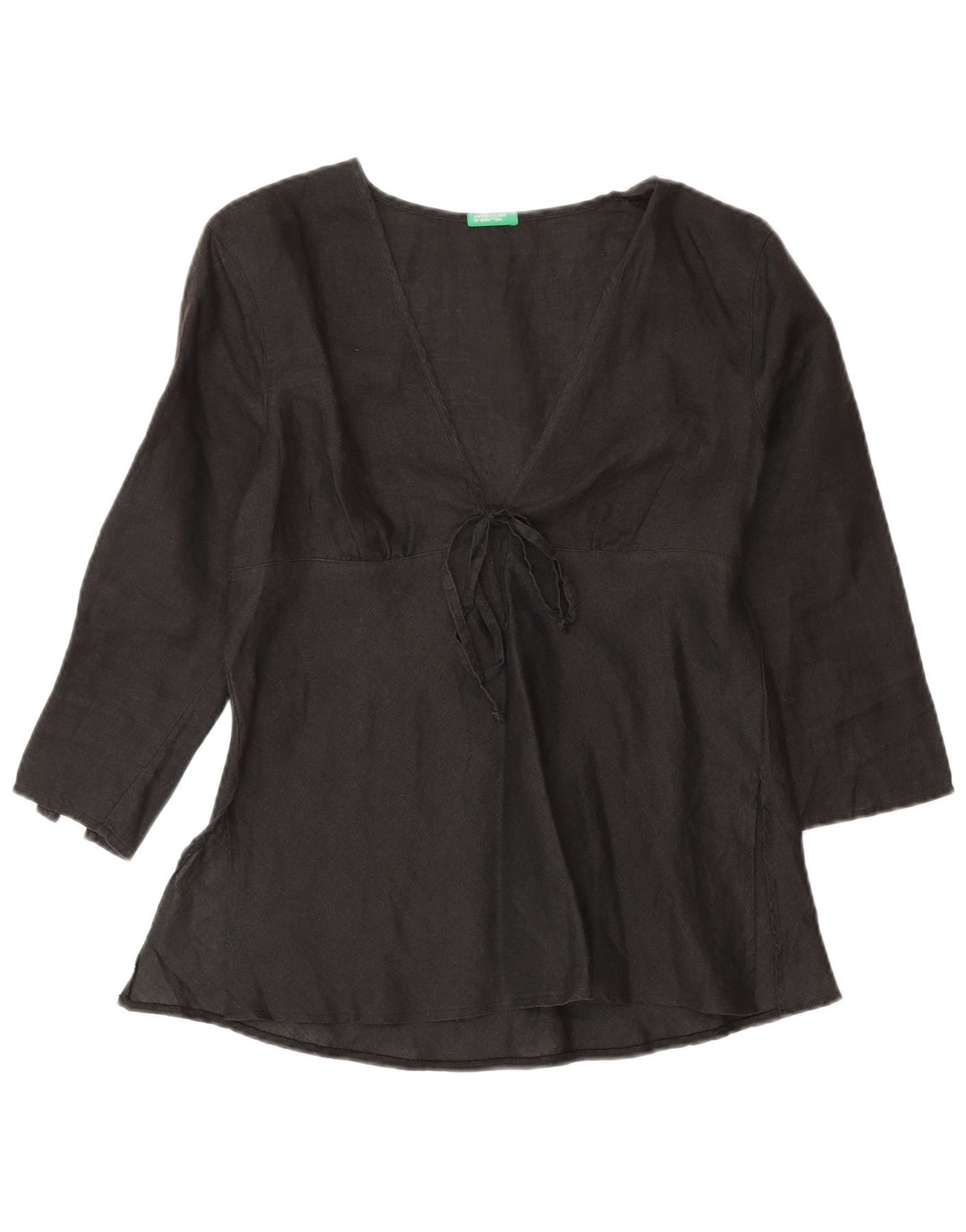 Blusa feminina manga 3/4 Benetton UK 10 pequena linho preto