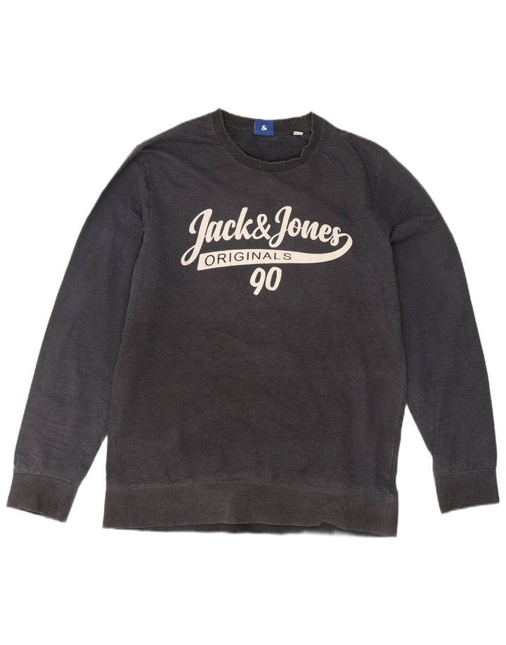 Jack & Jones moletom gráfico masculino jumper grande algodão cinza