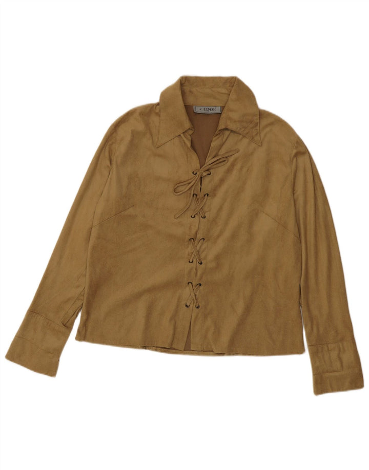 Blusa feminina vintage pulôver UK 14 poliéster marrom médio