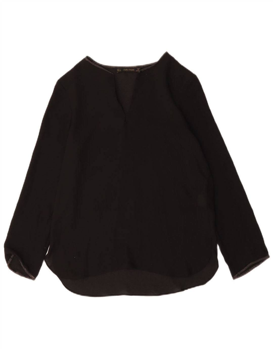 Top feminino Zara manga comprida UK 10 pequeno poliéster preto