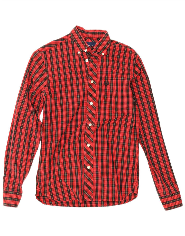Camisa masculina Fred Perry XS de algodão xadrez vermelho