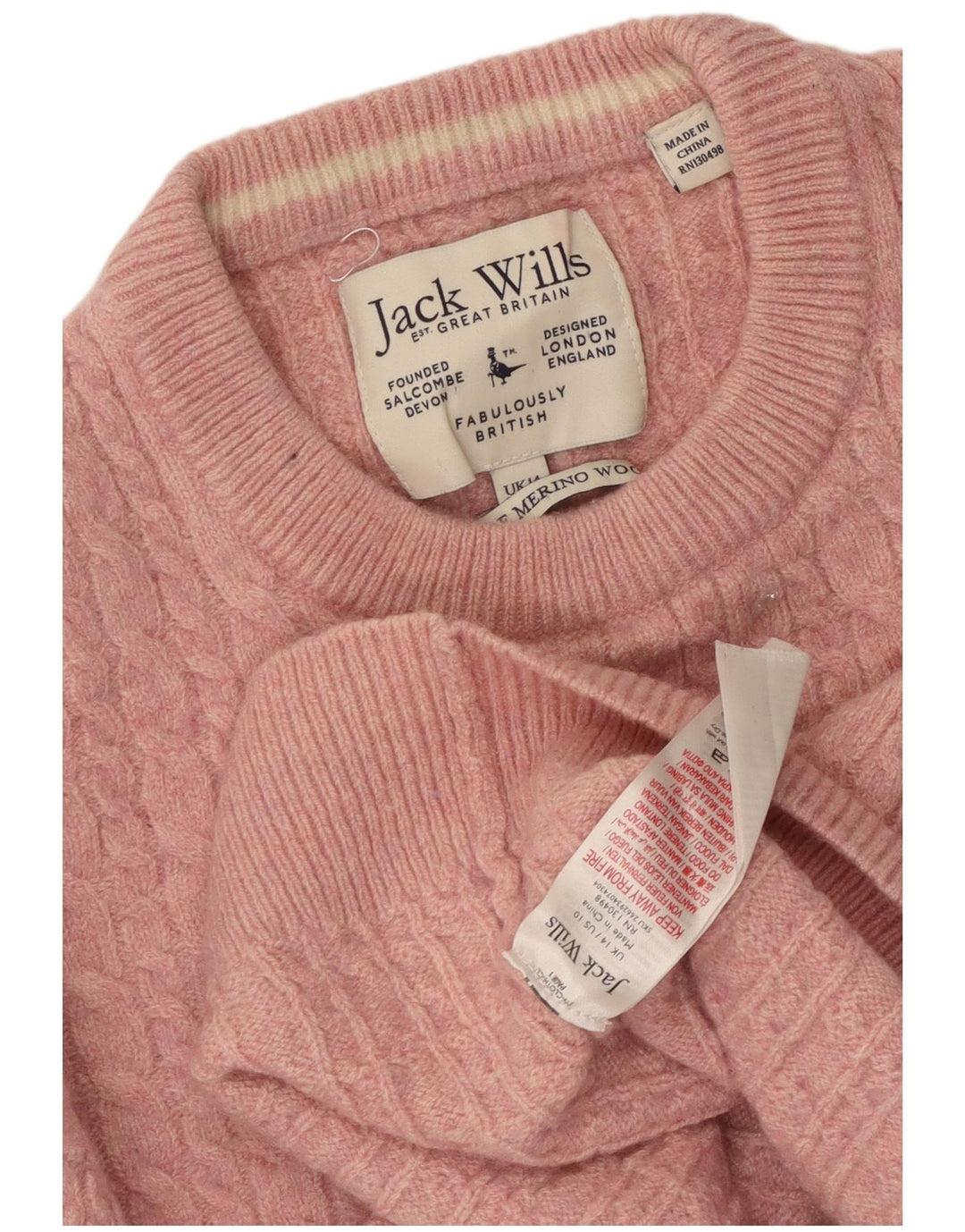 JACK WILLS Suéter feminino com gola canoa, Reino Unido, 14, grande, lã rosa