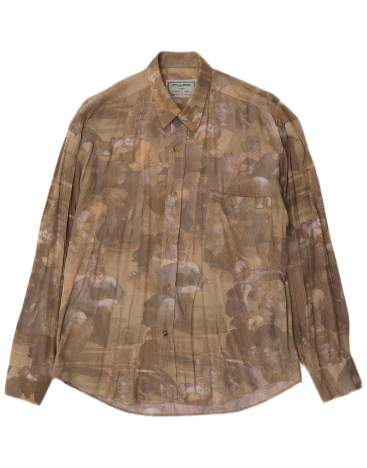 Camisa gráfica masculina vintage média cáqui viscose